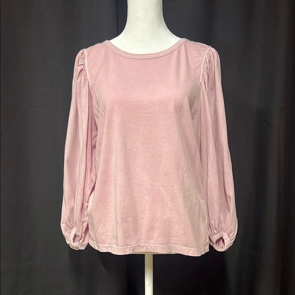 Pink Relaxed Blouse with Puff Sleeves and Bishop Sleeves